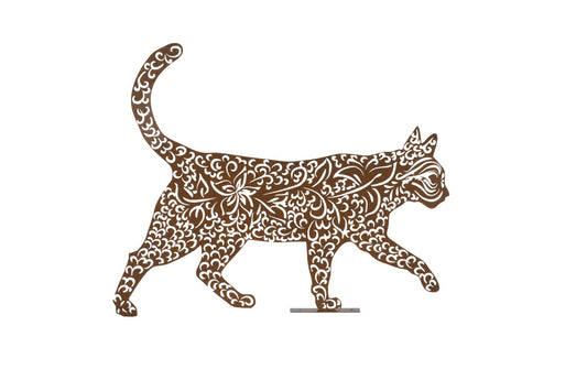 Prowling cat fence decoration