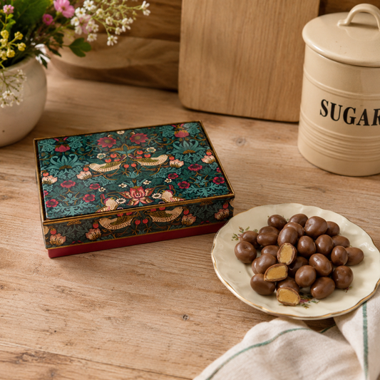 Strawberry Thief tin with honey crunch