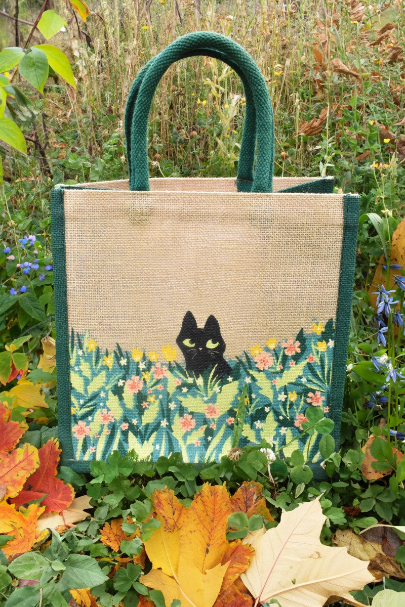 Black cat jute bag