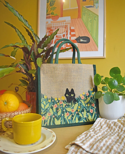 Black cat jute bag