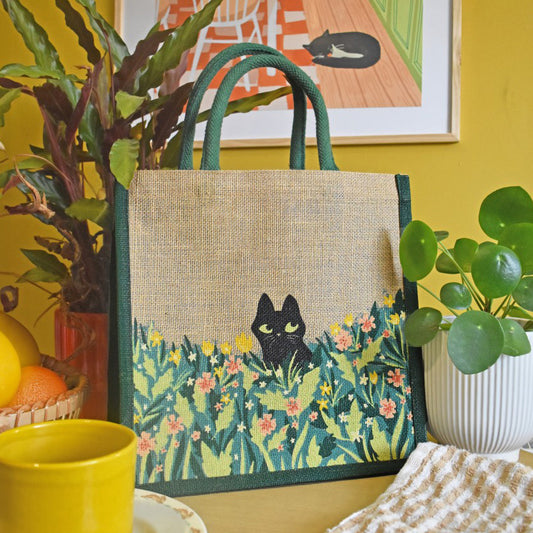 Black cat jute bag