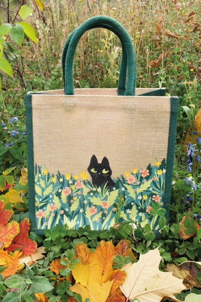 Black cat jute bag