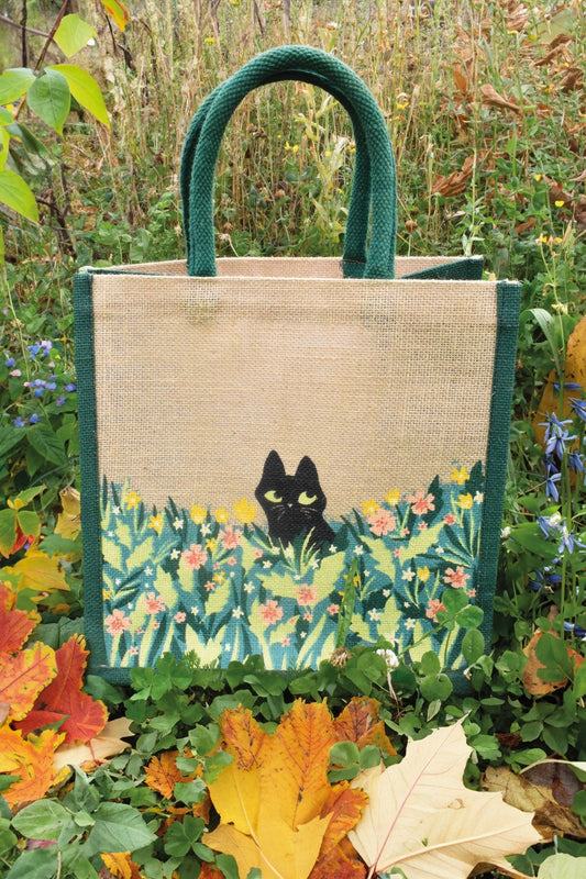Black cat jute bag