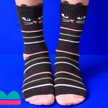 Feline black stripey socks