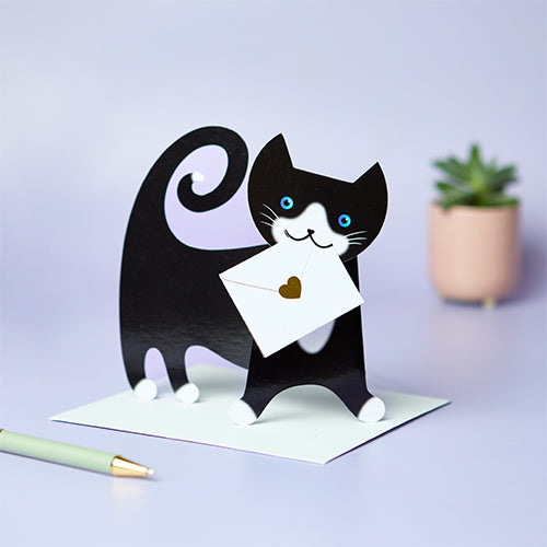 3D card - black and white cat